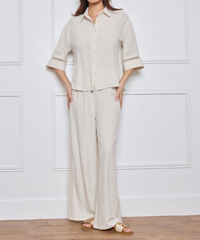 Leinenhose mit Spitze Beige Ladypolitan ♡