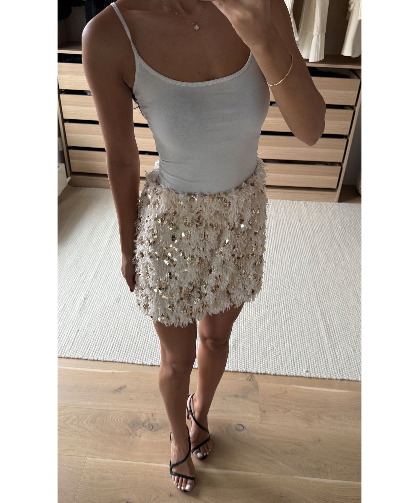 Federlook Rock Cia mit Pailletten Beige Ladypolitan ♡