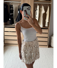 Federlook Rock Cia mit Pailletten Beige