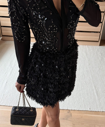 Federlook Rock Cia mit Pailletten Schwarz Ladypolitan ♡