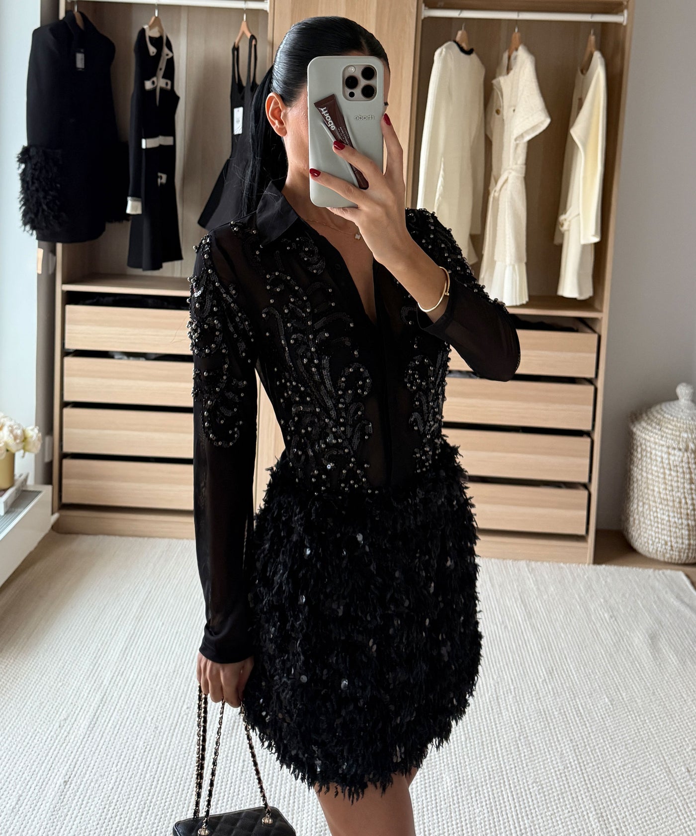 Federlook Rock Cia mit Pailletten Schwarz Ladypolitan ♡