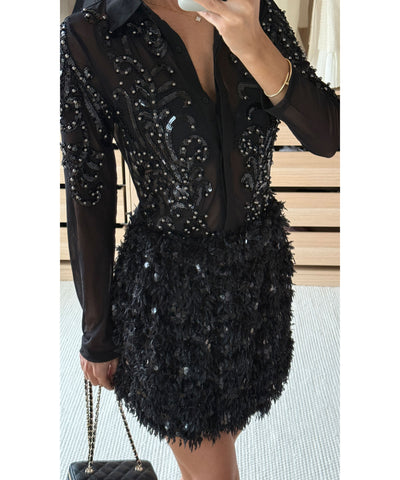 Federlook Rock Cia mit Pailletten Schwarz Ladypolitan ♡