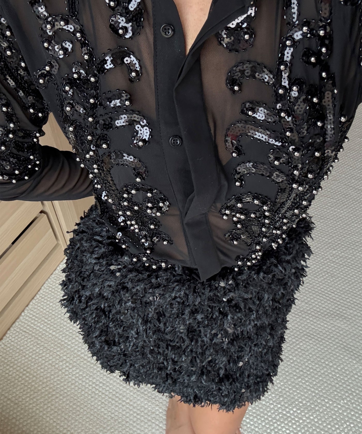 Federlook Rock Cia mit Pailletten Schwarz Ladypolitan ♡