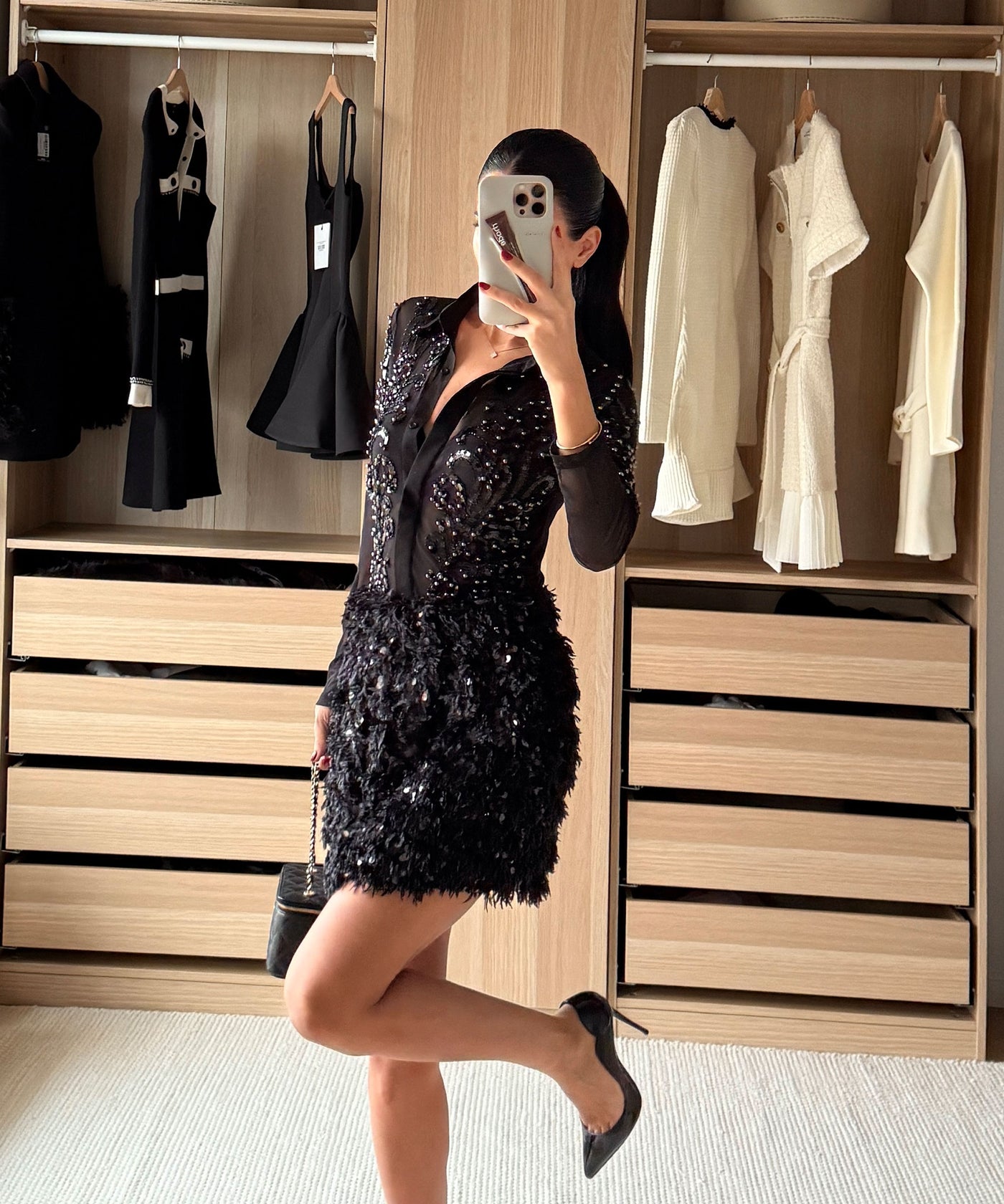 Federlook Rock Cia mit Pailletten Schwarz Ladypolitan ♡