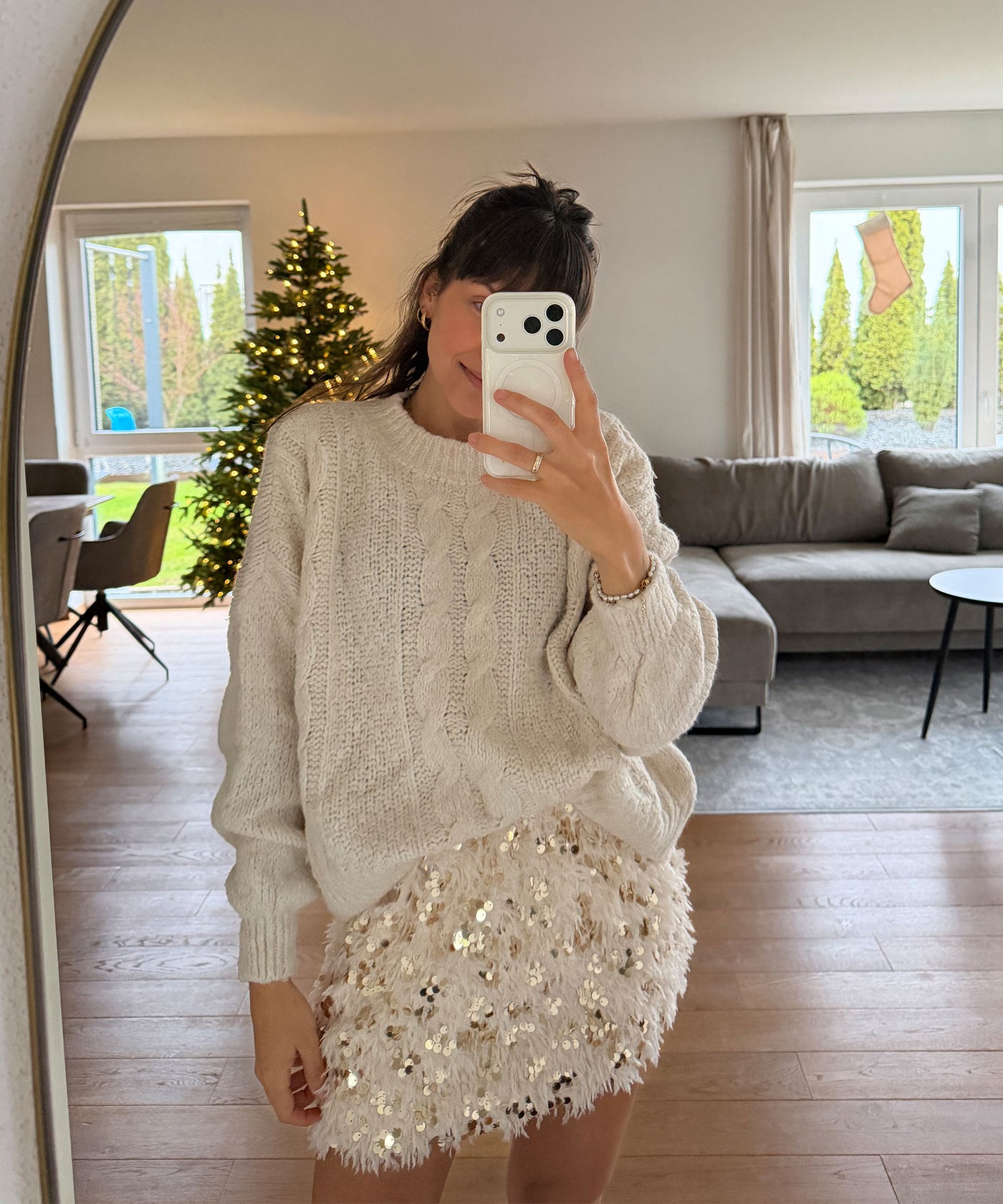 Federlook Rock Cia mit Pailletten Beige