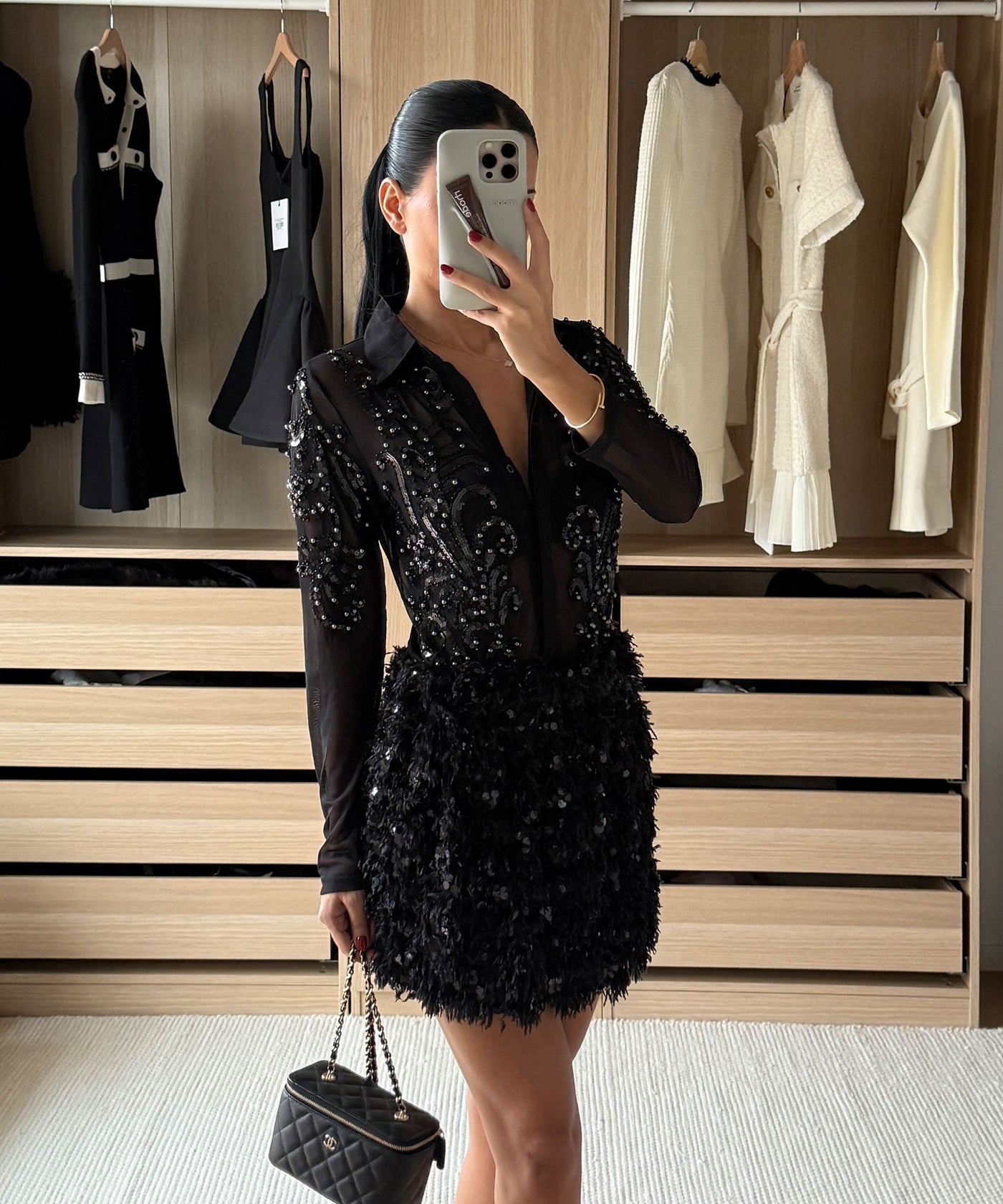 Federlook Rock Cia mit Pailletten Schwarz Ladypolitan ♡