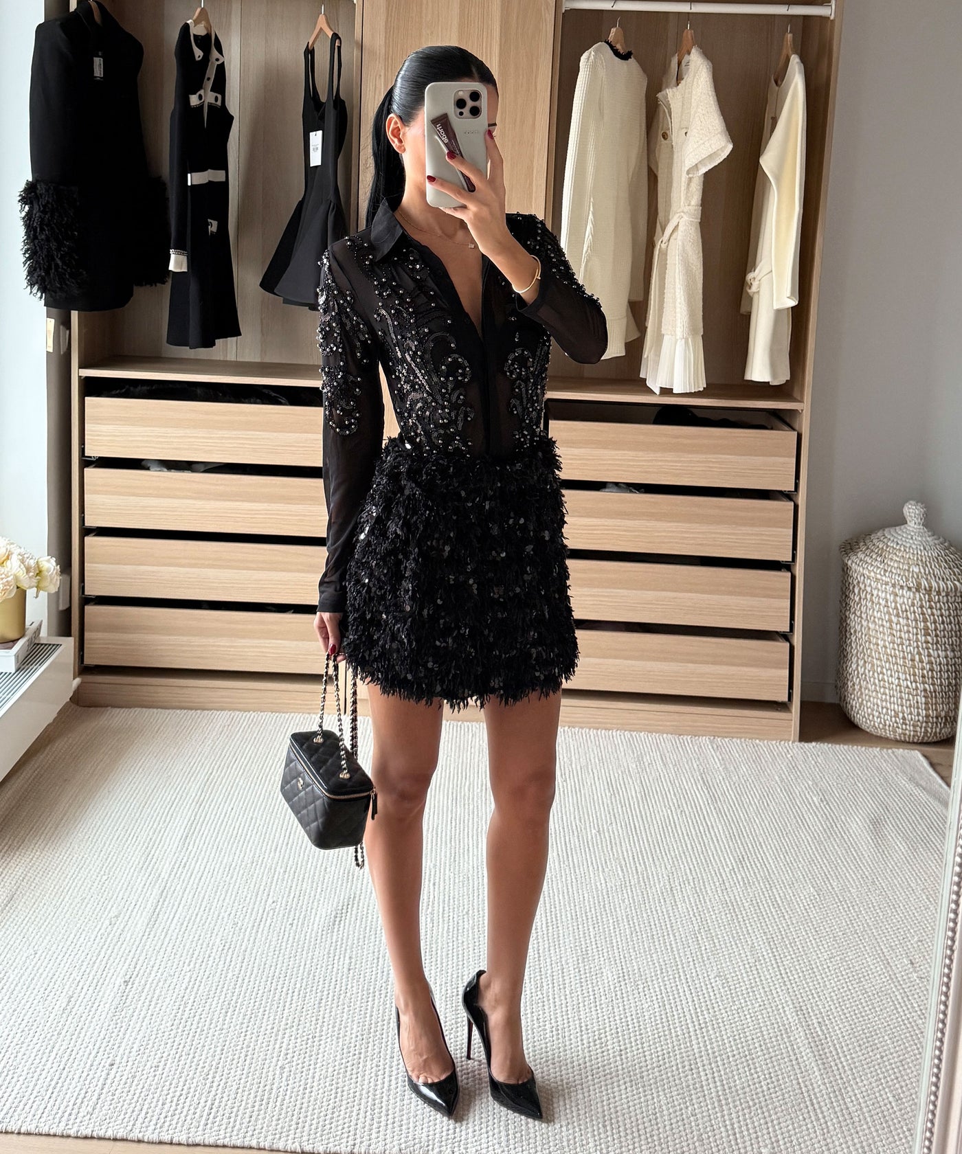 Federlook Rock Cia mit Pailletten Schwarz Ladypolitan ♡