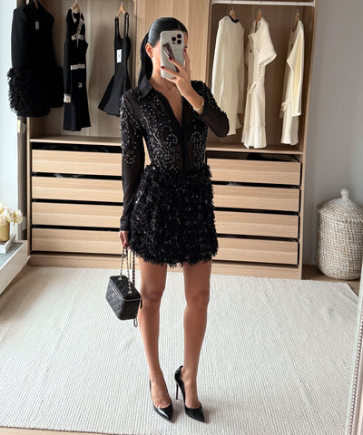 Federlook Rock Cia mit Pailletten Schwarz Ladypolitan ♡