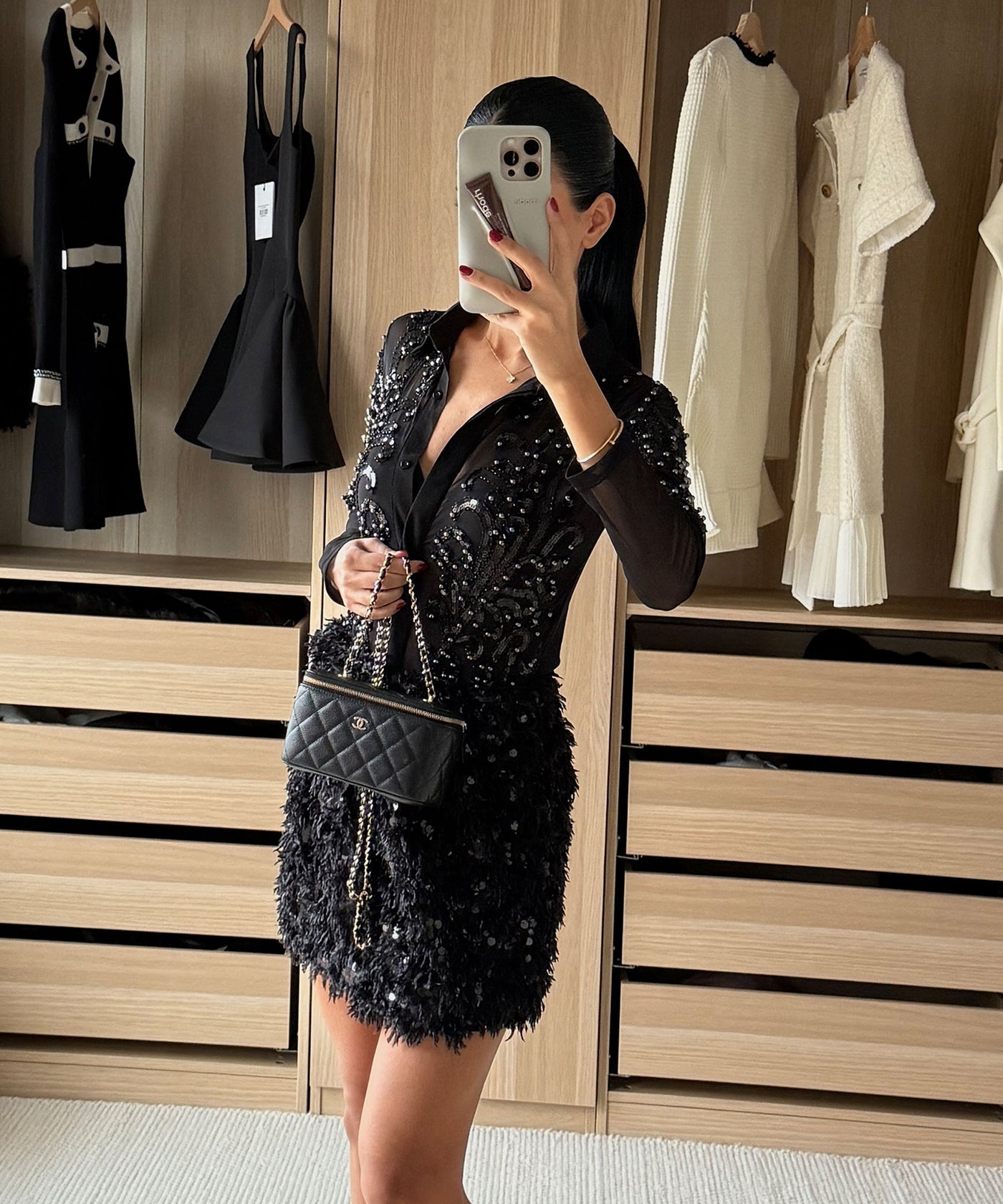 Federlook Rock Cia mit Pailletten Schwarz Ladypolitan ♡