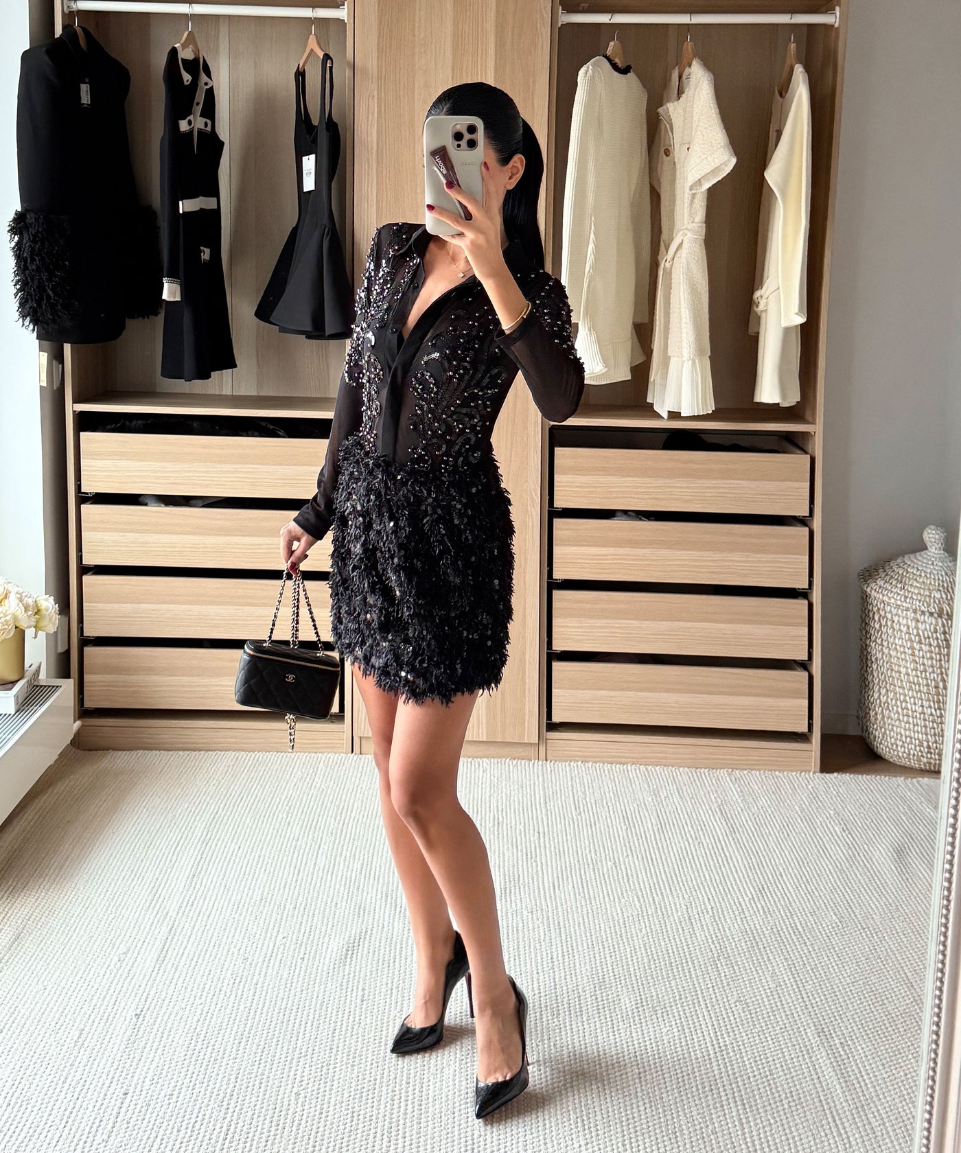 Federlook Rock Cia mit Pailletten Schwarz Ladypolitan ♡