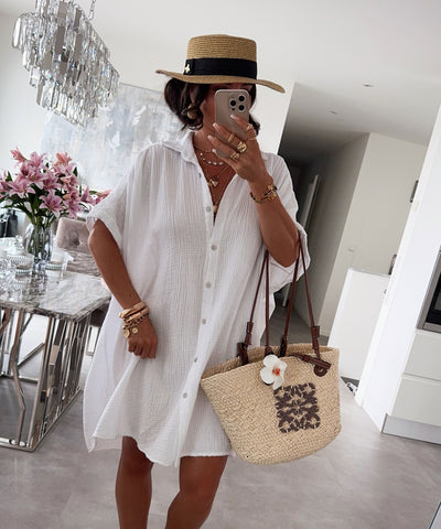 Ultra Oversize Musselin Bluse Kurzarm Nina Weiß Ladypolitan ♡