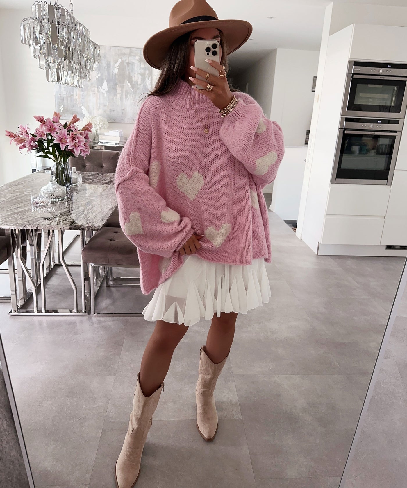 Oversize Pullover Nata Herz Rosa Beige  Ladypolitan ♡   