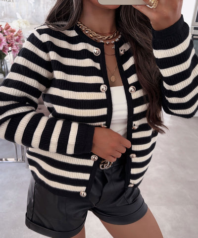 Cardigan Streifen Manila Schwarz Beige  Ladypolitan ♡   