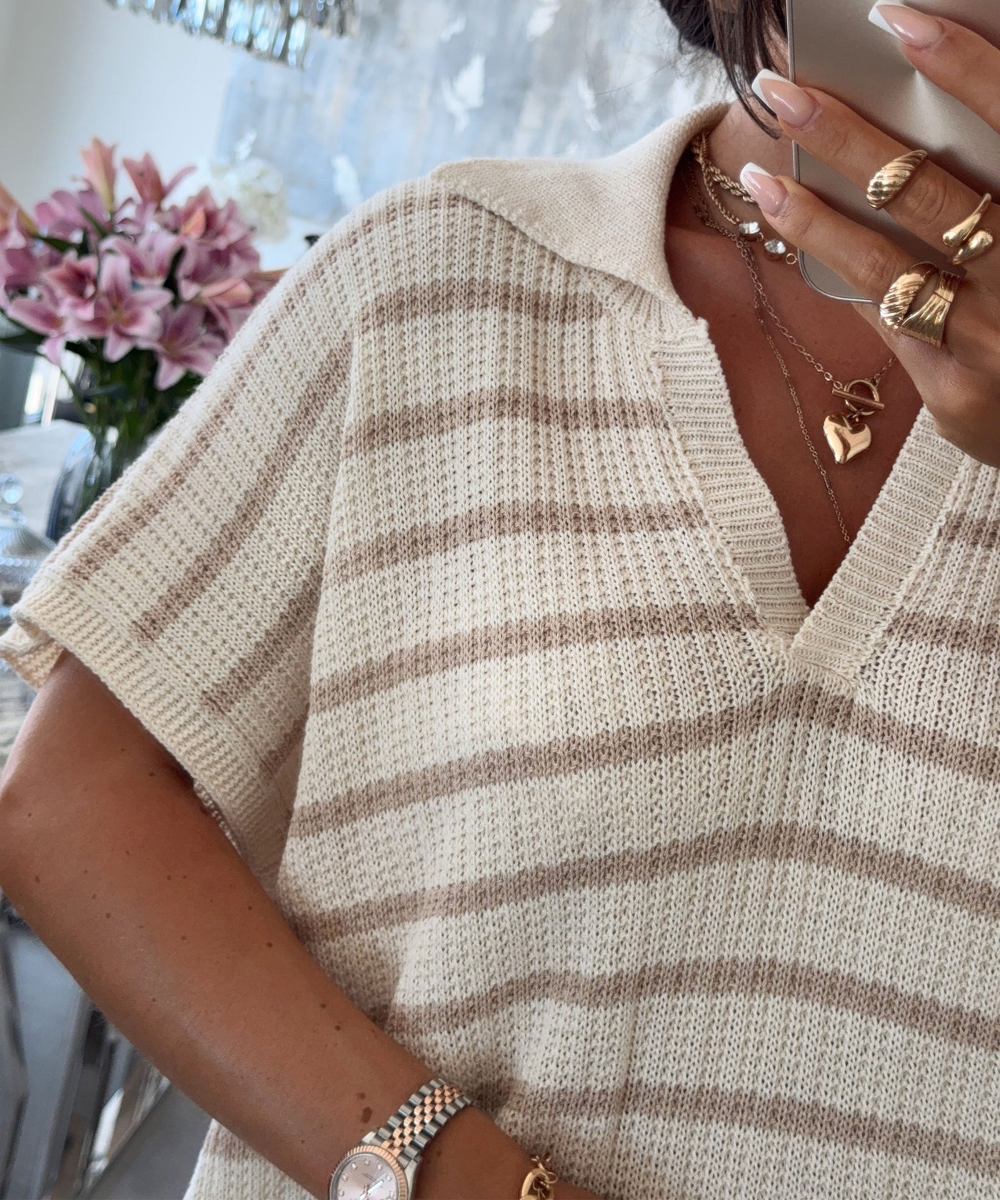 Strick T-Shirt Ilenia Taupe Ladypolitan ♡
