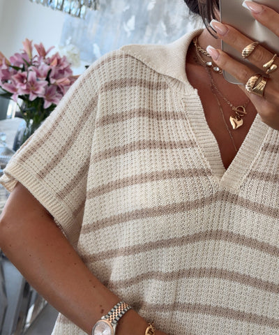 Strick T-Shirt Ilenia Taupe Ladypolitan ♡