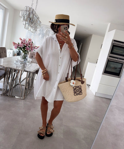 Ultra Oversize Musselin Bluse Kurzarm Nina Weiß Ladypolitan ♡