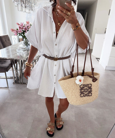 Ultra Oversize Musselin Bluse Kurzarm Nina Weiß Ladypolitan ♡