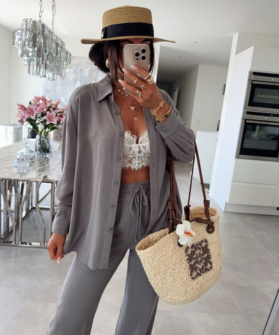 Leinen Bluse Nell Taupe Ladypolitan ♡