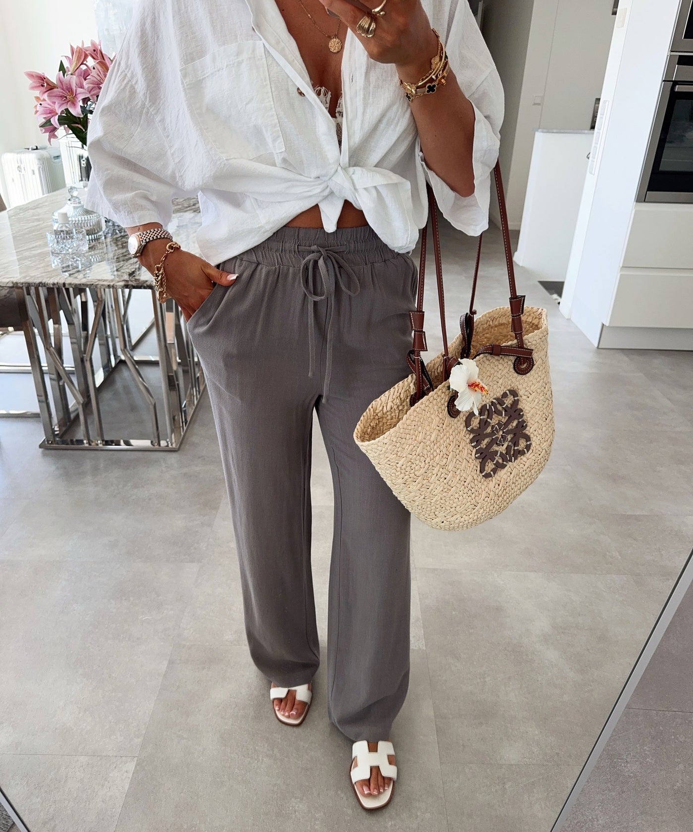 Leinen Bluse Nell Taupe Ladypolitan ♡