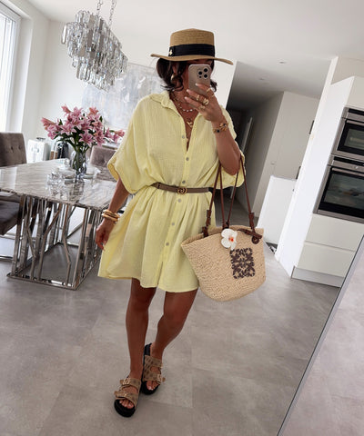 Ultra Oversize Musselin Bluse Kurzarm Nina Gelb Ladypolitan ♡