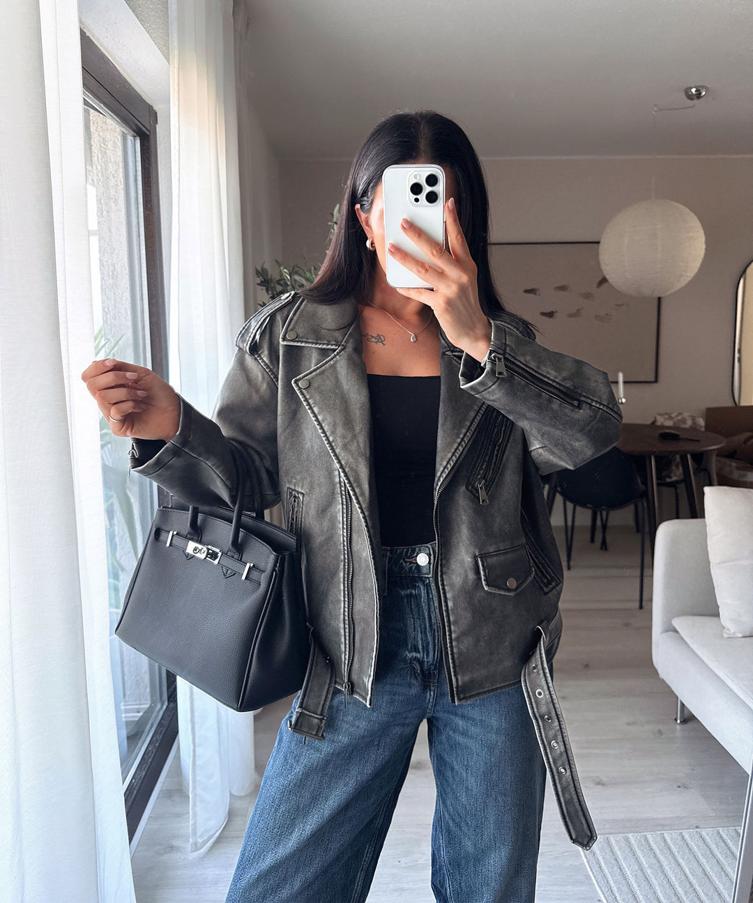 Jeans Bikerjacke Rose Linea Tesini Lederjacke Mit Nieten Rosé-used