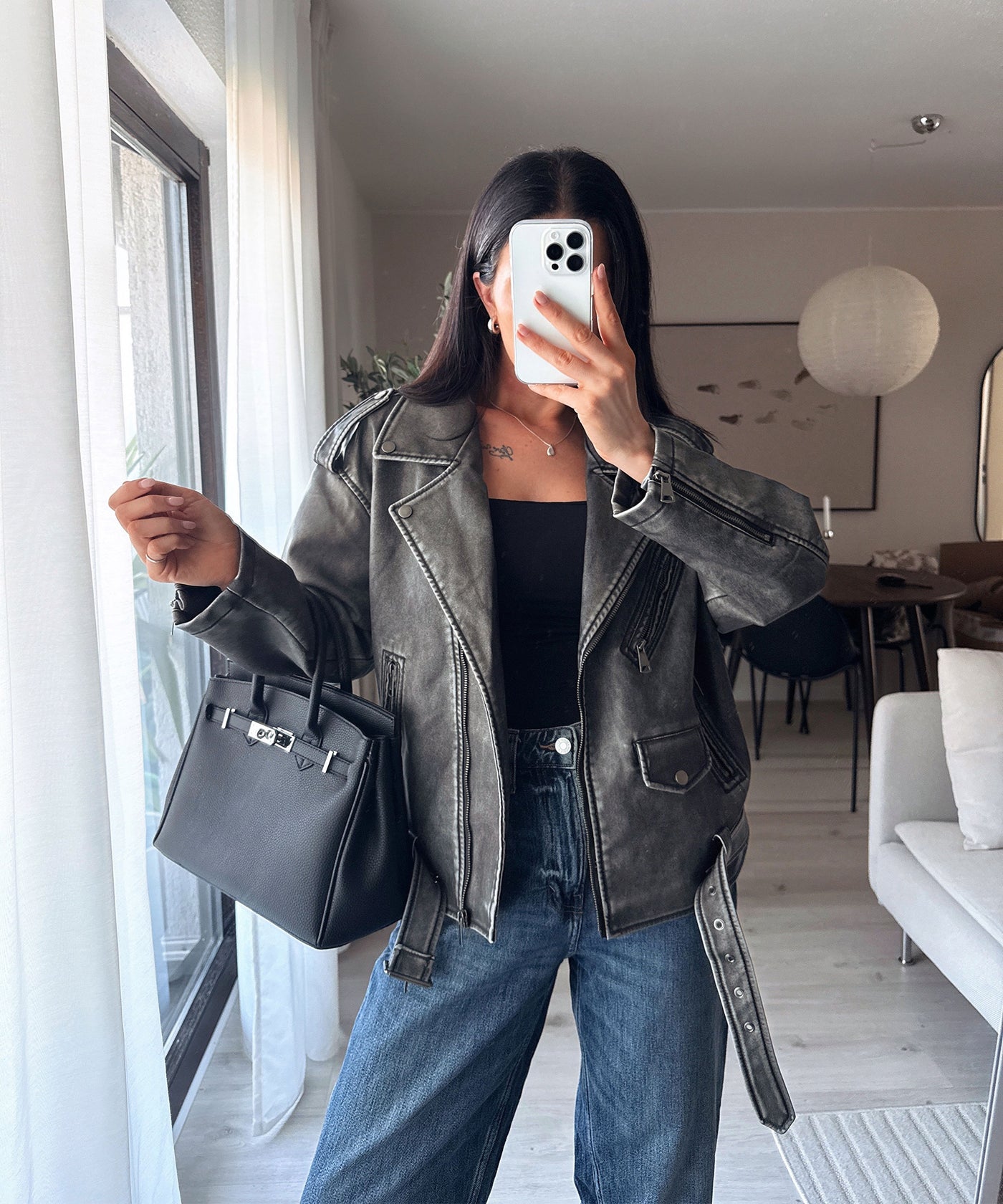 Kunstlederjacke Vintage Nosi Grau Ladypolitan - Fashion Onlineshop für Damen