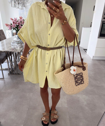 Ultra Oversize Musselin Bluse Kurzarm Nina Gelb Ladypolitan ♡