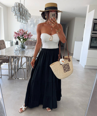 Maxi Musselin Rock Sira Schwarz Ladypolitan ♡