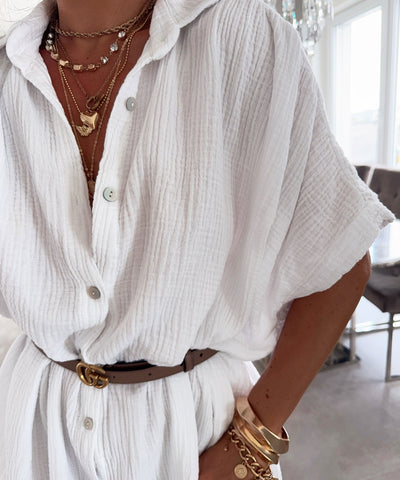 Ultra Oversize Musselin Bluse Kurzarm Nina Weiß Ladypolitan ♡
