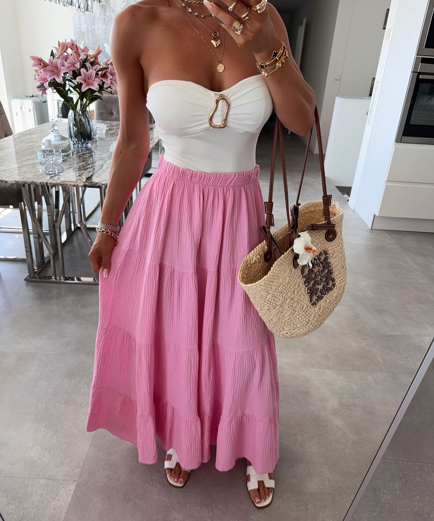 Maxi Musselin Rock Sira Hellpink Ladypolitan ♡
