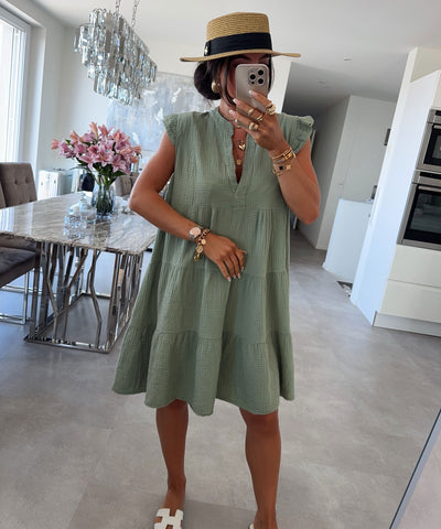 Musselin Kleid Inesa Uni Khaki Ladypolitan ♡