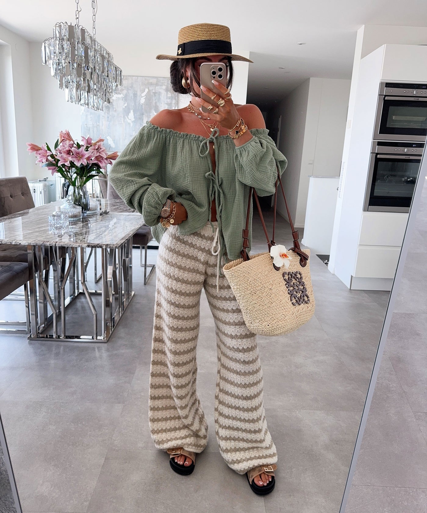 Schulterfreie Musselin Bluse Pita Khaki Ladypolitan ♡