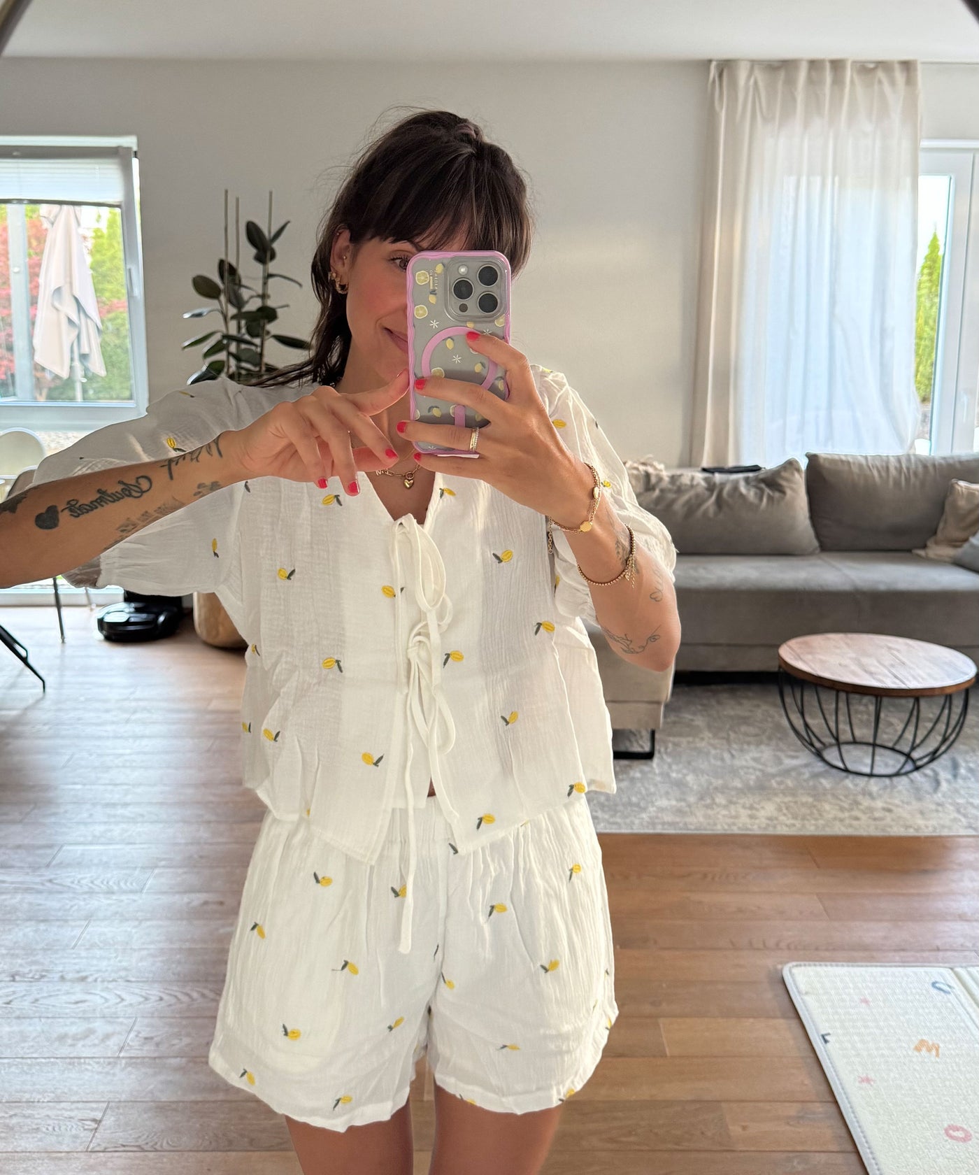 Musselin Shorts Zitrone Ila Weiß Ladypolitan ♡