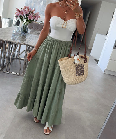 Maxi Musselin Rock Sira Khaki Ladypolitan ♡
