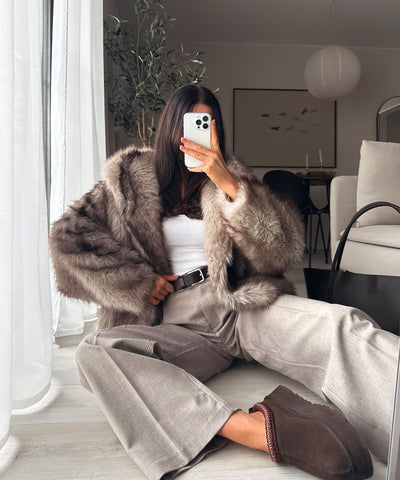 Pelzjacke mit Kapuze Lilly Beige