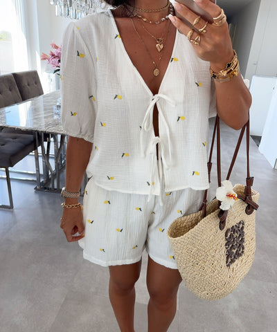 Musselin Shorts Zitrone Ila Weiß Ladypolitan ♡