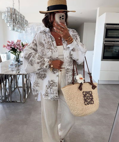 Oversize Musselin Bluse Flower Beige Ladypolitan ♡