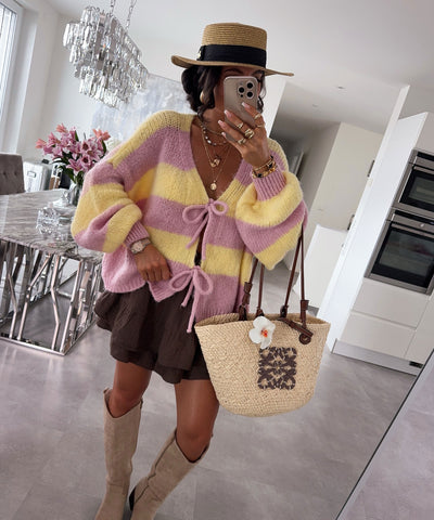 Cardigan Schleife Fia Streifen Rosa Gelb Ladypolitan ♡