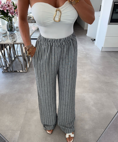 Stoffhose Emalia Streifen Grau Ladypolitan ♡
