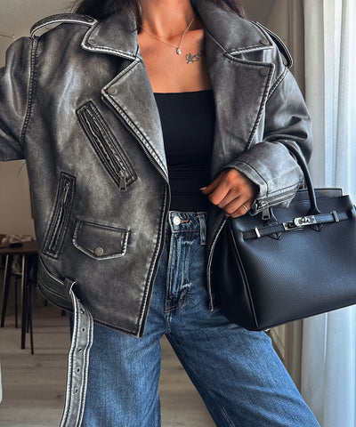 Kunstlederjacke Vintage Nosi Grau Ladypolitan - Fashion Onlineshop für Damen