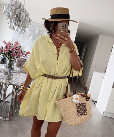 Ultra Oversize Musselin Bluse Kurzarm Nina Gelb Ladypolitan ♡