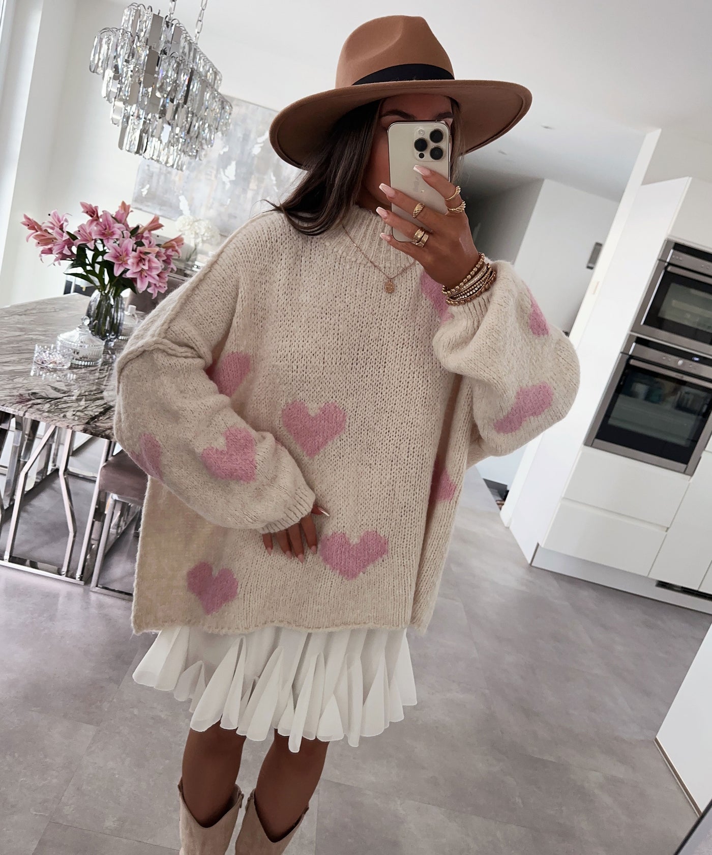 Oversize Pullover Nata Herz Beige Rosa  Ladypolitan ♡   