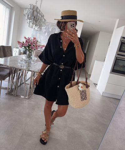 Ultra Oversize Musselin Bluse Kurzarm Nina Schwarz Ladypolitan ♡