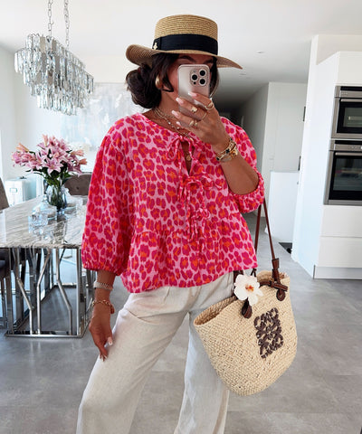 Musselin Bluse Elora Leo Pink Ladypolitan ♡
