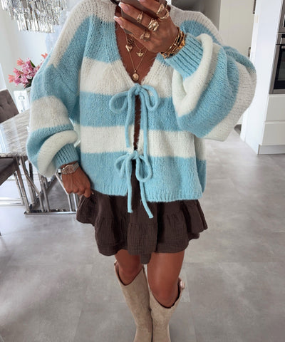 Cardigan Schleife Fia Streifen Hellblau Ladypolitan ♡