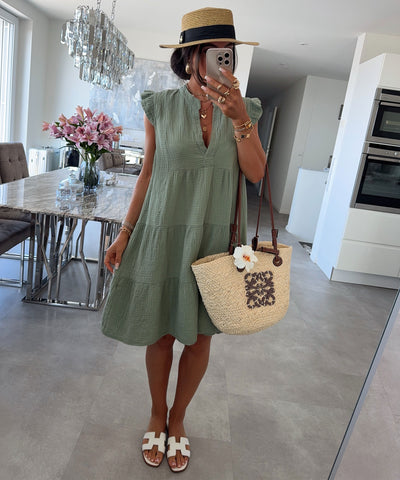 Musselin Kleid Inesa Uni Khaki Ladypolitan ♡