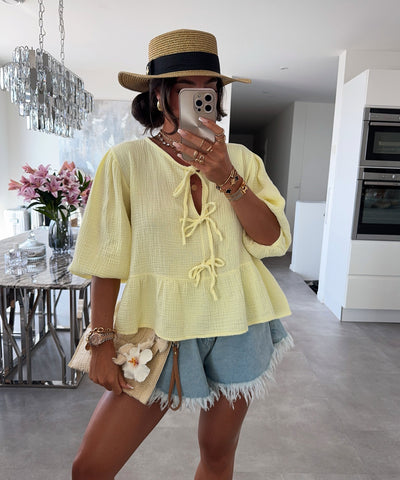 Musselin Bluse Elora Gelb Ladypolitan ♡