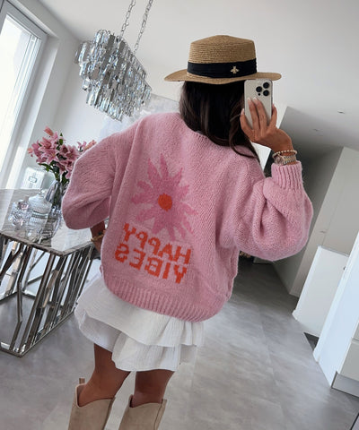 Print Cardigan Happy Vibes Rosa  Ladypolitan ♡   