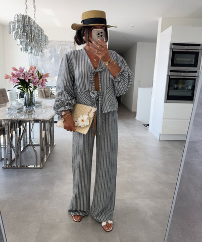 Stoffhose Emalia Streifen Grau Ladypolitan ♡