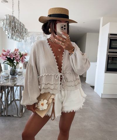 Musselin Bluse Rena Beige Ladypolitan ♡